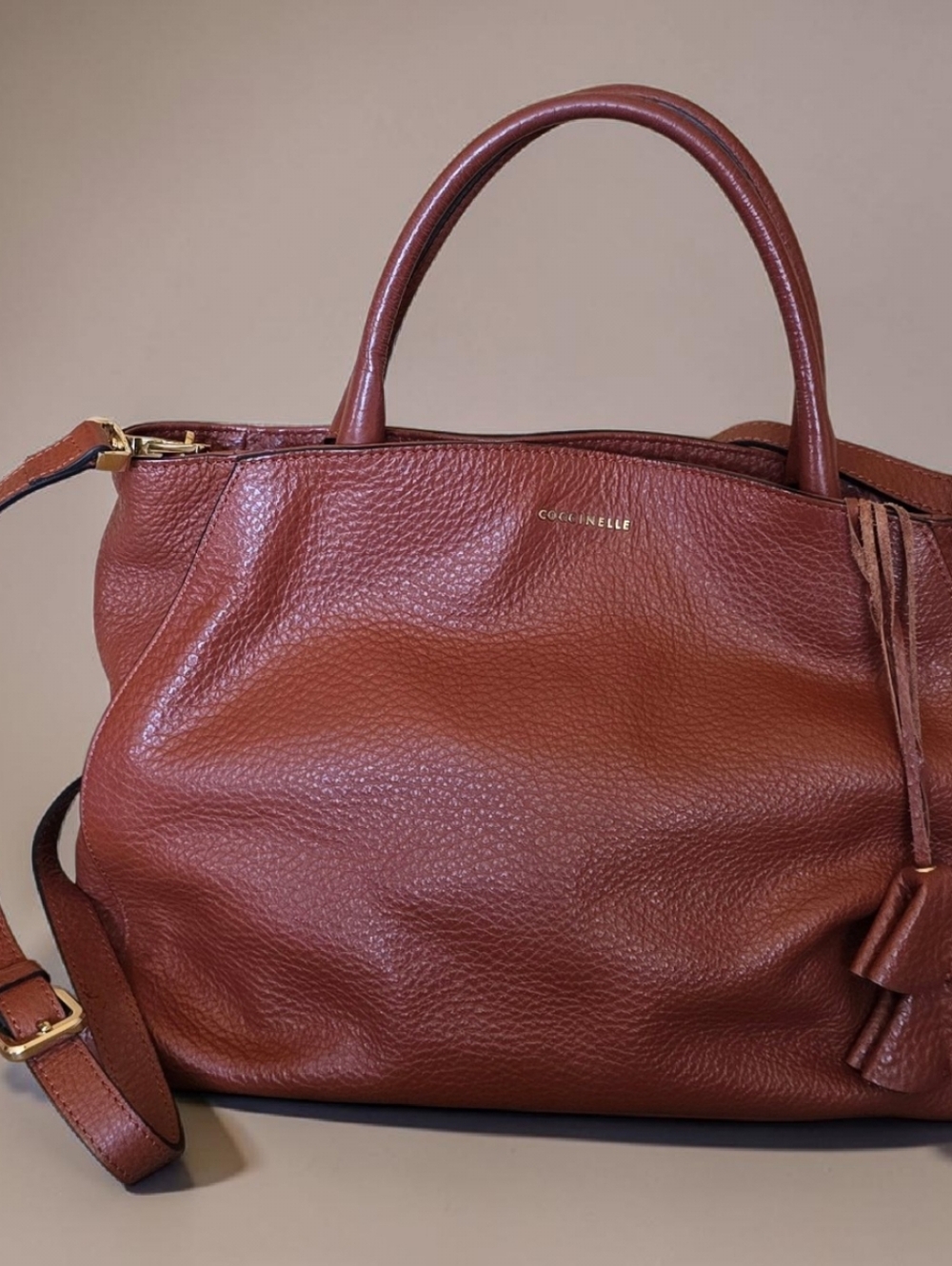 Coccinelle Italian Leather Crossbody Bag Cognac Caramel - Picture 4 of 10